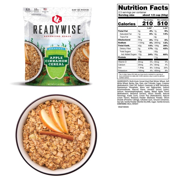 A bowl of ReadyWise (formerly Wise Food Storage) Hunting Food Calorie Booster Emergency Food Bucket - (SHIPS IN 1-2 WEEKS) and a bowl of apples.