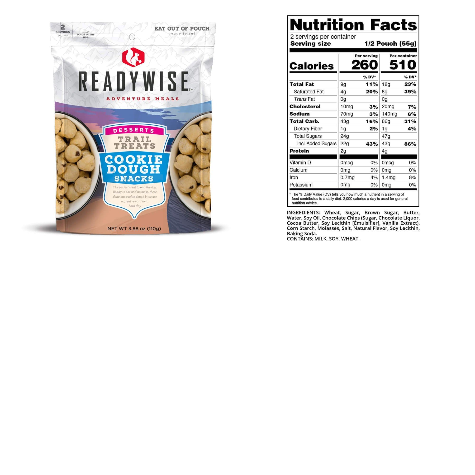 A close-up of a *ReadyWise (formerly Wise Food Storage) Trail Treats Cookie Dough Snacks - 6 Pack (SHIPS IN 1-2 WEEKS) bag.