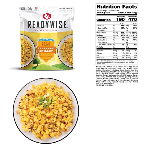 A bag of ReadyWise (formerly Wise Food Storage) Early Dawn Breakfast Skillet - 6 Pack (SHIPS IN 1-2 WEEKS) and a bag of ReadyWise (formerly Wise Food Storage) Early Dawn Breakfast Skillet - 6 Pack (SHIPS IN 1-2 WEEKS).