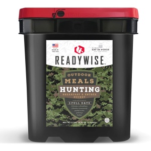 A bucket of ReadyWise Hunting Food Calorie Booster Emergency Food.