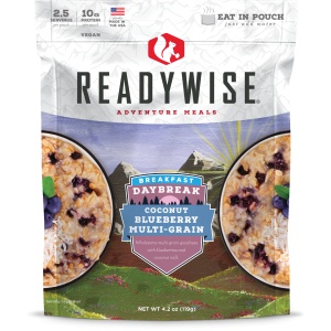 ReadyWise (formerly Wise Food Storage) Daybreak Coconut Milk Blueberry Multi-Grain Cereal - 6 Pack - (SHIPS IN 1-2 WEEKS) with blueberries and coconut.
