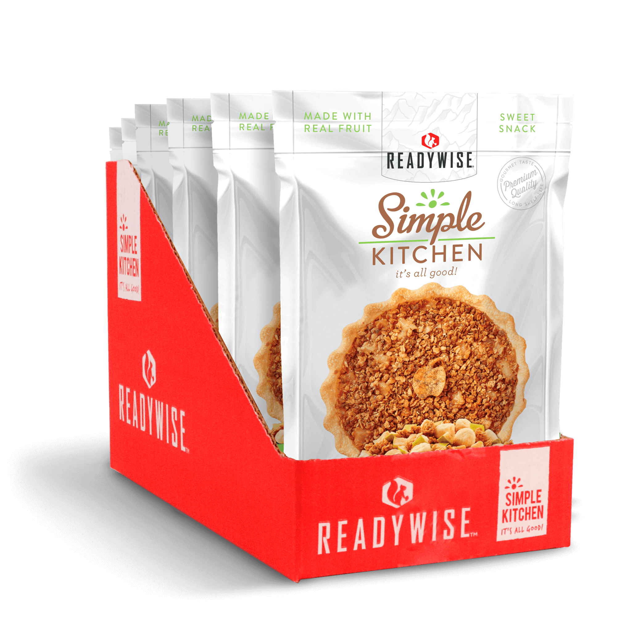 A box of ReadyWise (formerly Wise Food Storage) Simple Kitchen Old Fashioned Apple Crisp - 6 Pack - (SHIPS IN 1-2 WEEKS) granola bars.