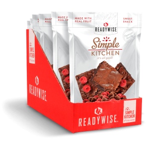A box of ReadyWise (formerly Wise Food Storage) Simple Kitchen Raspberries and Brownie Bites - 6 Pack - (SHIPS IN 1-2 WEEKS) granola bars.