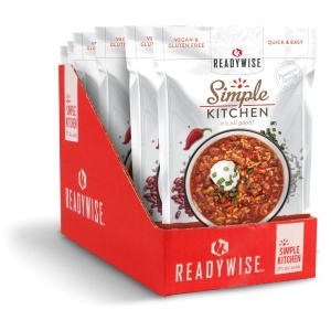 A box of ReadyWise (formerly Wise Food Storage) Simple Kitchen Hearty Veggie Chili Soup - 6 Pack - (SHIPS IN 1-2 WEEKS).