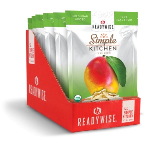 A box of ReadyWise Simple Kitchen Organic Freeze-Dried Mangoes - 6 Pack - (SHIPS IN 1-2 WEEKS).