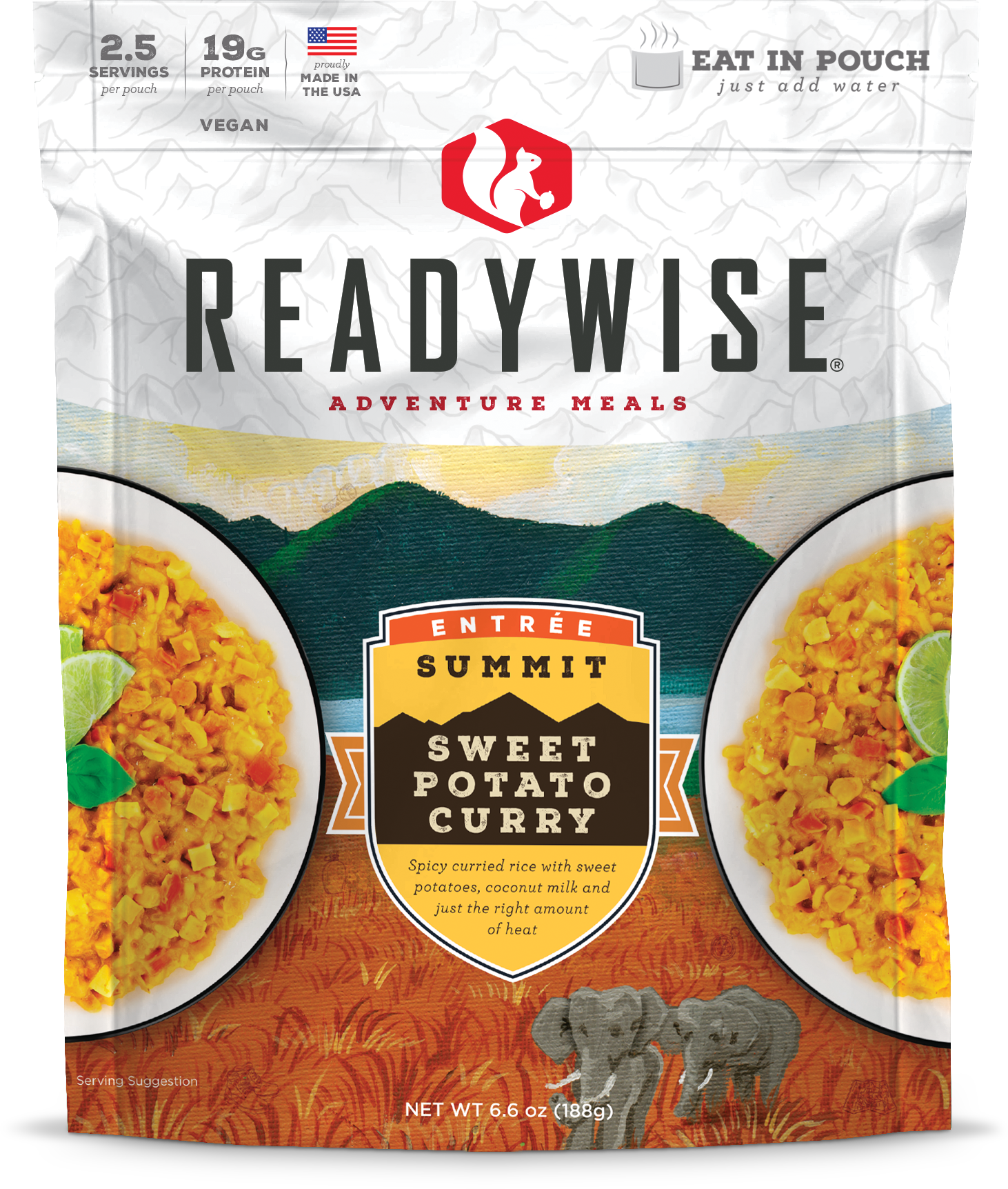 Readywise (formerly Wise Food Storage) Summit Sweet Potato Curry pouches.