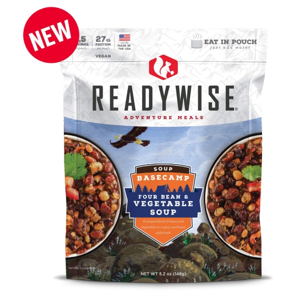 A bag of ReadyWise (formerly Wise Food Storage) Hunting Food Calorie Booster Emergency Food Bucket - (SHIPS IN 1-2 WEEKS) chile relleno soup.