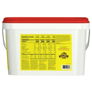 A white Augason Farms 5-Day 1-Person Survival Pail - 58 Servings - (SHIPS IN 1-2 WEEKS) with a red lid.