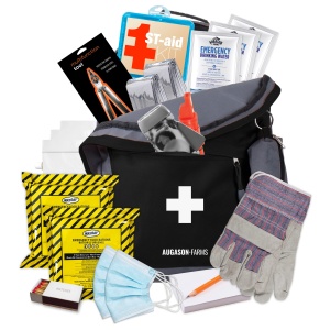 A Augason Farms 72-Hour 2-Person Survival Pack Bug Out Bag - (SHIPS IN 1-2 WEEKS) with various items in it.