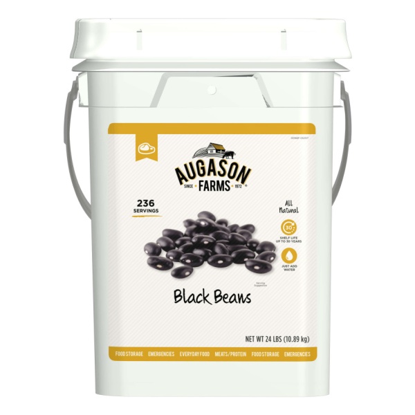 A Augason Farms Black Beans 4 Gallon Pail - 236 Servings - (SHIPS IN 1-2 WEEKS) on a white background.