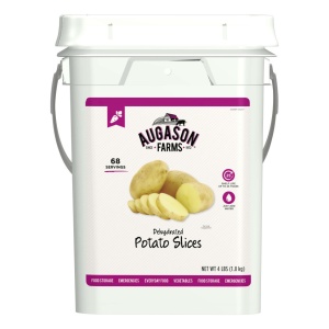 A bucket of Augason Farms Dehydrated Potato Slices 4 Gallon Pail - 68 Servings Bucket - (SHIPS IN 1-2 WEEKS).