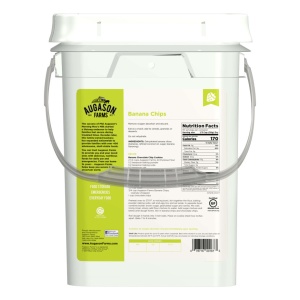 A white Augason Farms Dehydrated Banana Slices 4 Gallon Pail - 151 Servings bucket with a lid and a handle.