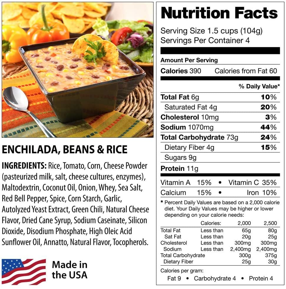 Legacy Food Storage 6 Day Emergency Food Supply Kit - 32 Servings - 8 Entrees - (SHIPS IN 1-2 WEEKS) nutrition facts.