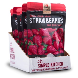 Simple kitchen ReadyWise (formerly Wise Food Storage) freeze-dried strawberries in a box.