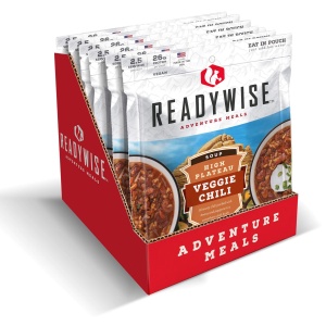 A box of ReadyWise (formerly Wise Food Storage) High Plateau Veggie Chili Soup 6 Pack (SHIPS IN 1-2 WEEKS).