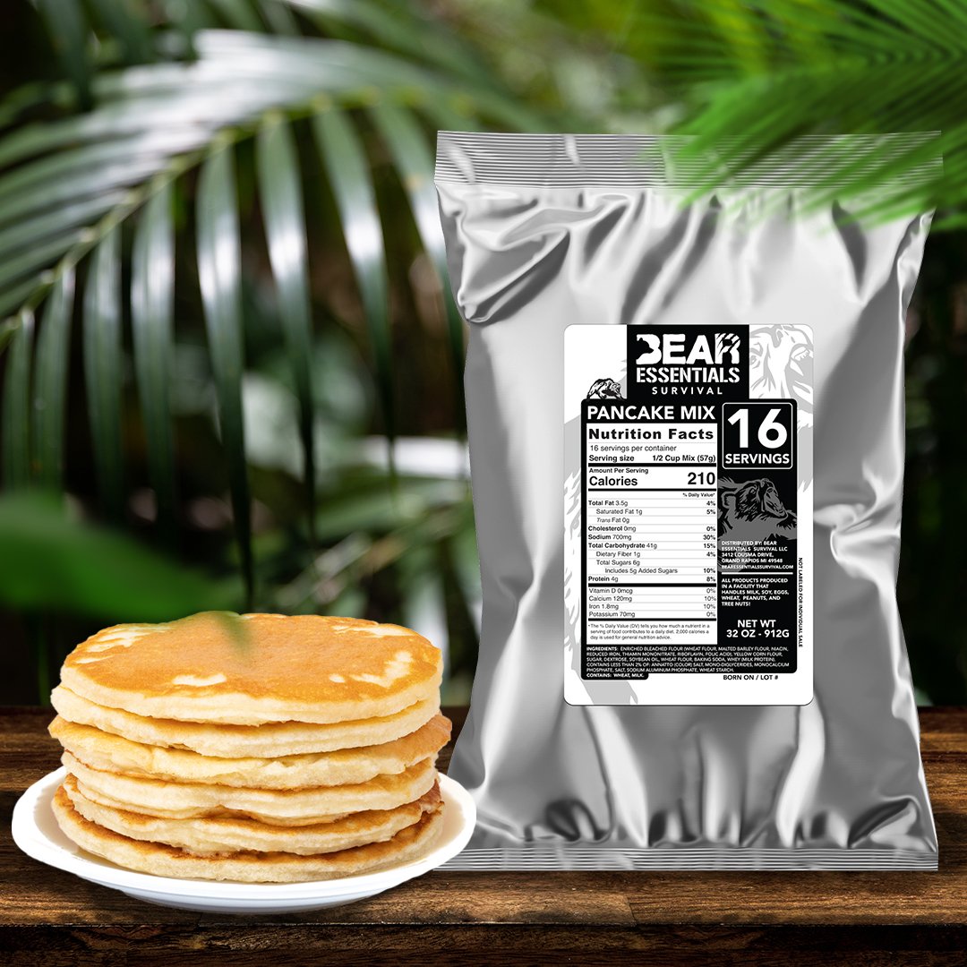 Place the Bear Essentials Survival 15 Day Emergency Food Supply Box - 189 Servings - (SHIPS IN 1-4 WEEKS) on a plate next to a bag of sear protein.