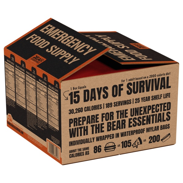 A Bear Essentials Survival 15 Day Emergency Food Supply Box - 189 Servings - (SHIPS IN 1-4 WEEKS) for the bear essentials.