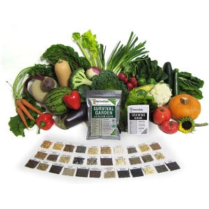 A variety of *Open Seed Vault Survival Garden Non-GMO Vegetable Garden Seeds - (SHIPS IN 1-2 WEEKS) are shown on a white background.