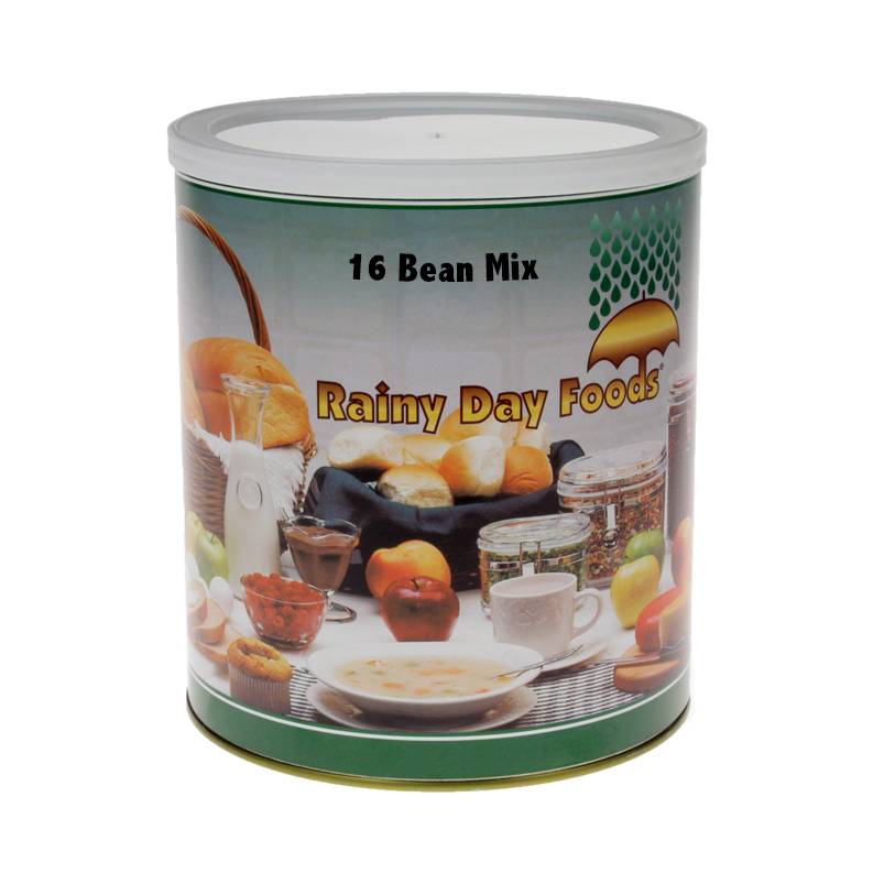 A Rainy Day Foods Gluten-Free 16 Bean Mix 84 oz #10 Can - 26 Servings - (SHIPS IN 1-2 WEEKS) on a white background.