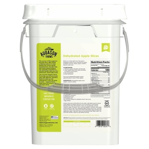 A white Augason Farms Dehydrated Apple Slices 4 Gallon Pail - 53 Servings - (SHIPS IN 1-2 WEEKS) with a lid on it.
