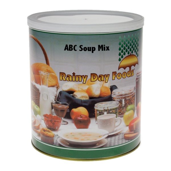 A can of Rainy Day Foods ABC Soup Mix 84 oz #10 Can - 42 Servings – (SHIPS IN 1-2 WEEKS) on a white background.