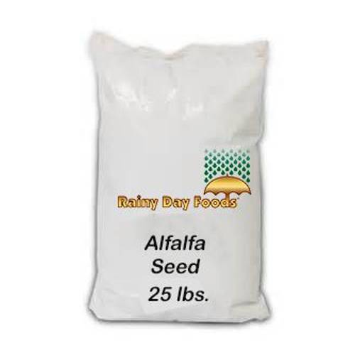 Alfalfa seed in a 25 lbs bag.