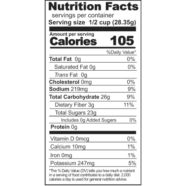 Rainy Day Foods Apple Slices nutrition label.