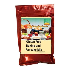 Rainy Day Foods offers a 5 lbs Mylar Bag of gluten-free baking and pancake mix that provides 57 servings.
