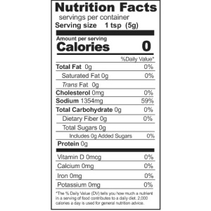 A nutrition label displaying the nutrition facts of Rainy Day Foods' Gluten-Free Non-GMO Baking Soda in a 50 lbs bag with 4536 servings.