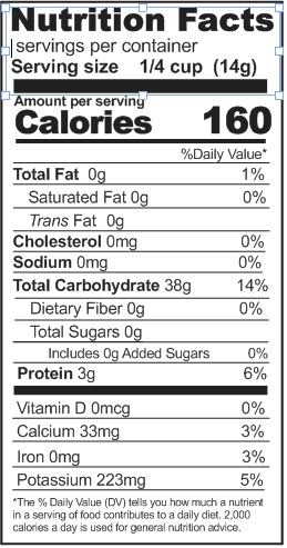A nutrition label for gluten-free coffee.