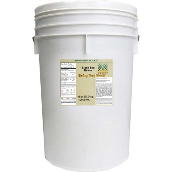 A white bucket with a white label on it.