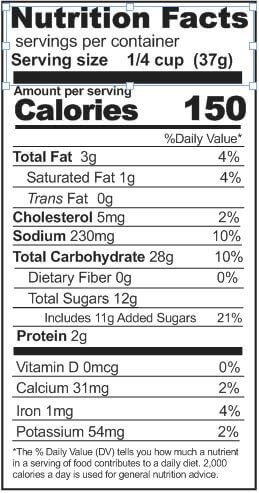 A nutrition label showing the nutrition facts of a product.