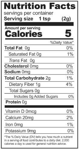 A nutrition label showing the ingredients of a food.