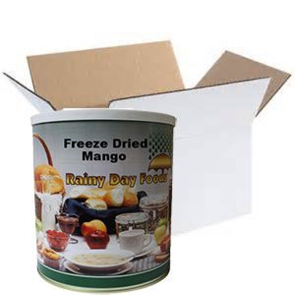 A can of frozen dried mango in a box.