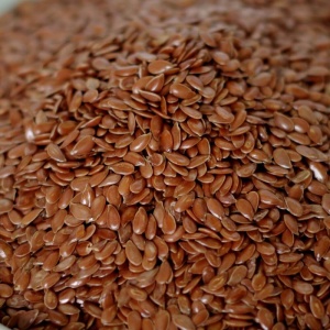 A pile of flax seeds in a bowl.