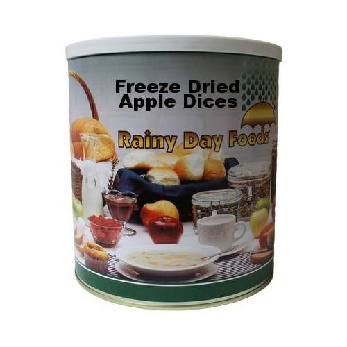Freeze-dried apple dices in #10 cans - 144 servings.