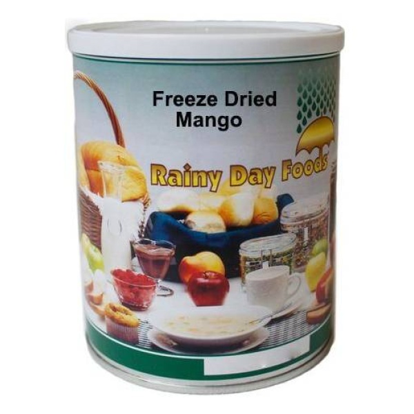 Freeze-dried mango can on white background.