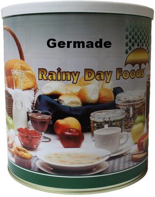 A tin of germade rainy day food.