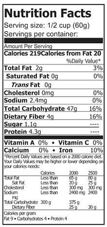 A nutrition label showing the nutrition facts of a product.