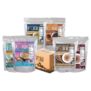 Five bags of *NorthWest Fork Gluten-Free Dehydrated 30 Day Food Supply - Non-GMO, Kosher, and Vegan - (SHIPS IN 1-3 WEEKS) granola bars, granola bars, and granola.