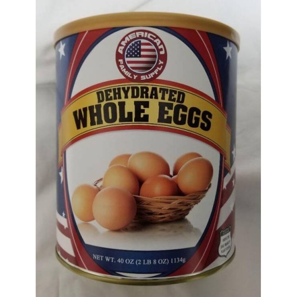 A can of Rainy Day Foods dehydrated whole eggs.