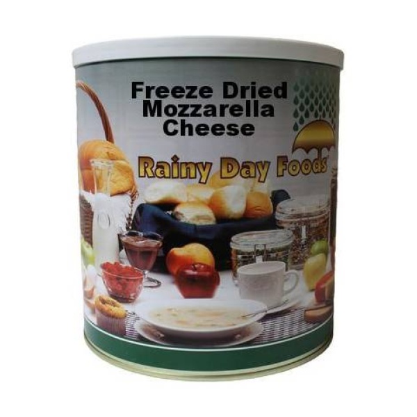 A tin of freeze-dried mozzarella cheese.