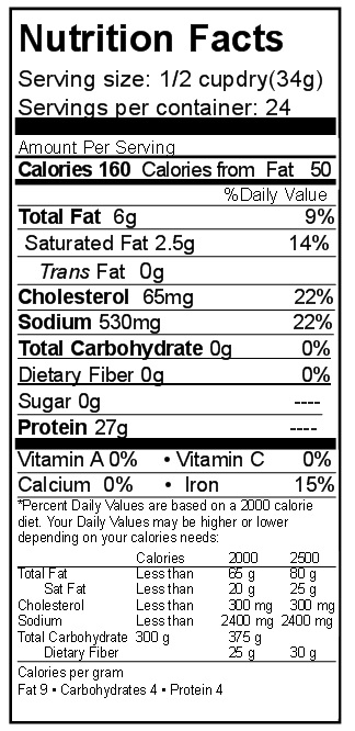 Rainy Day Foods Freeze-Dried Ground Beef nutrition label.