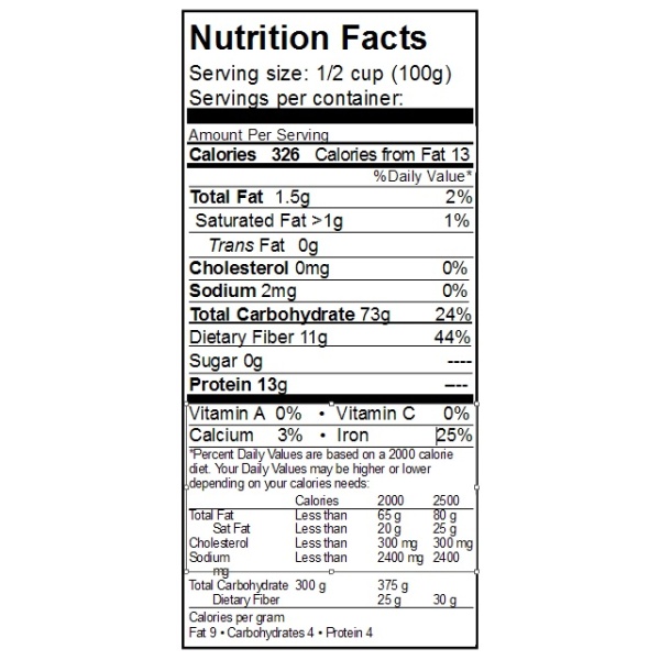 A nutrition label for a food product called Rainy Day Foods Hard White Wheat.