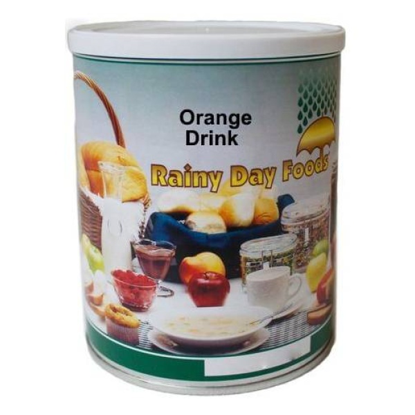 Orange drink in a #10 can, ideal for rainy days with 92 servings.