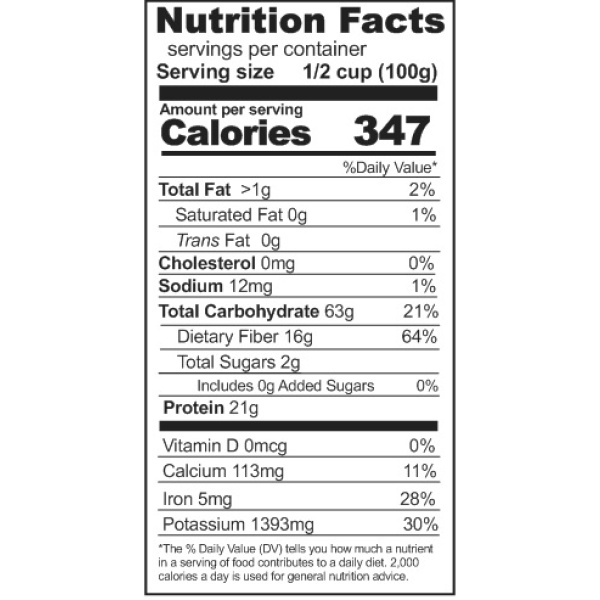 A nutrition label displaying the nutrition facts for Rainy Day Foods Pinto Beans, a 50 lbs bag with 227 servings.