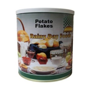 Rainy Day Foods potato flakes in #10 cans with 246 servings, shipped in 1-2 weeks, on a white background.