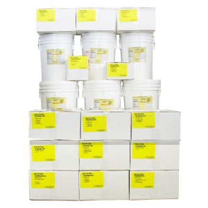 A stack of buckets for rainy day food storage.