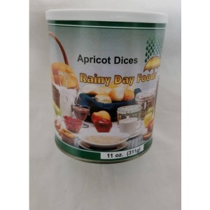 Rainy Day Foods Apricot Dices 11 oz #2.5 Can - 5 Servings on a white surface.