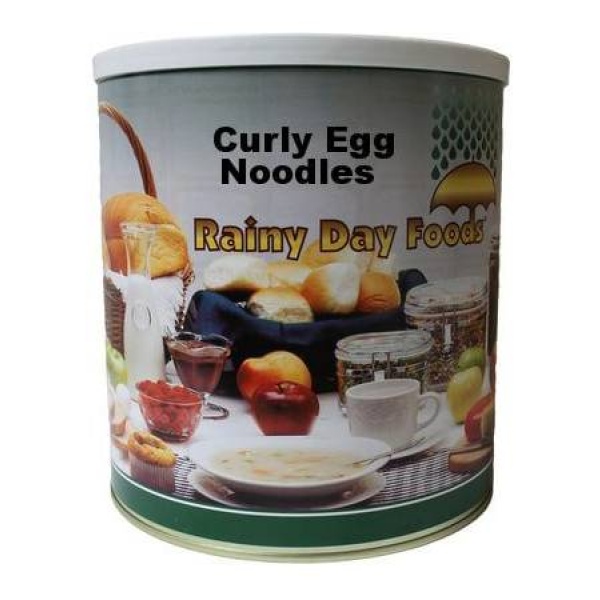 A tin of curly egg noodles.